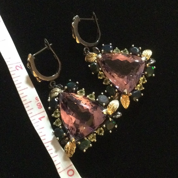 Breathtaking Genuine Amethyst & Black Opal Earrings, combined 53 CTW ! - Picture 8 of 11